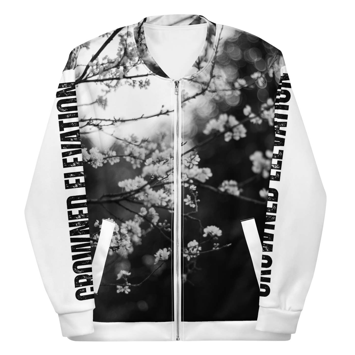 Noir Blossom | Floral Print Bomber Jacket