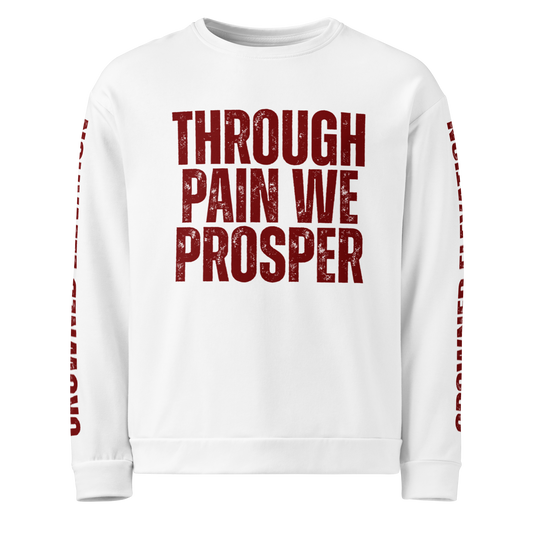 Through Pain We Prosper | Romans Unisex White Sweatshirt