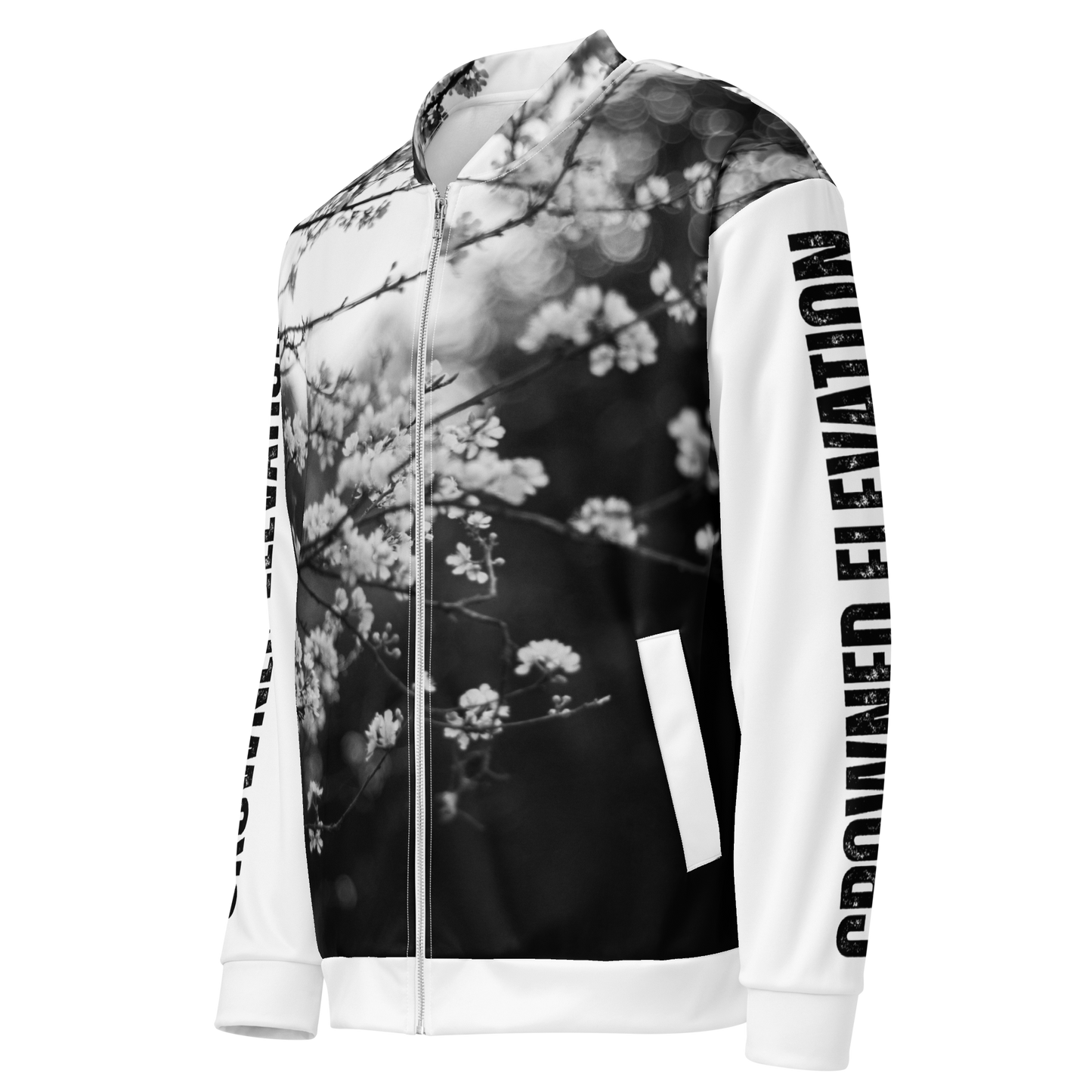 Noir Blossom | Floral Print Bomber Jacket